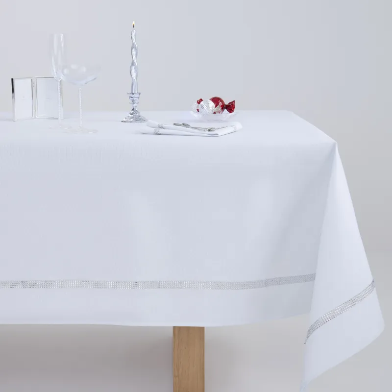 Скатерть, 170х250 см, со стразами, полиэстер, белая, Rhinestones