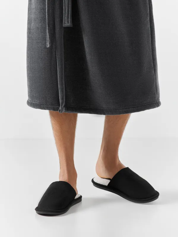 Тапочки мужские, домашние, вельвет/шерпа, черные, Statham, image-5