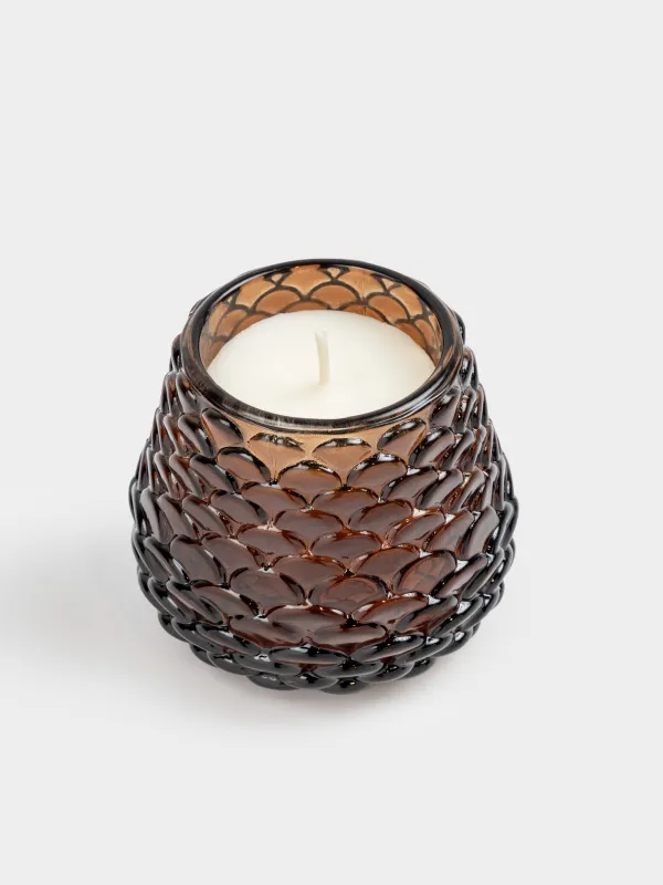 Свеча ароматическая, 7х6 см, в подсвечнике, коричневая, Myrrh & Tonka, Шишка, Winter delice, image-1