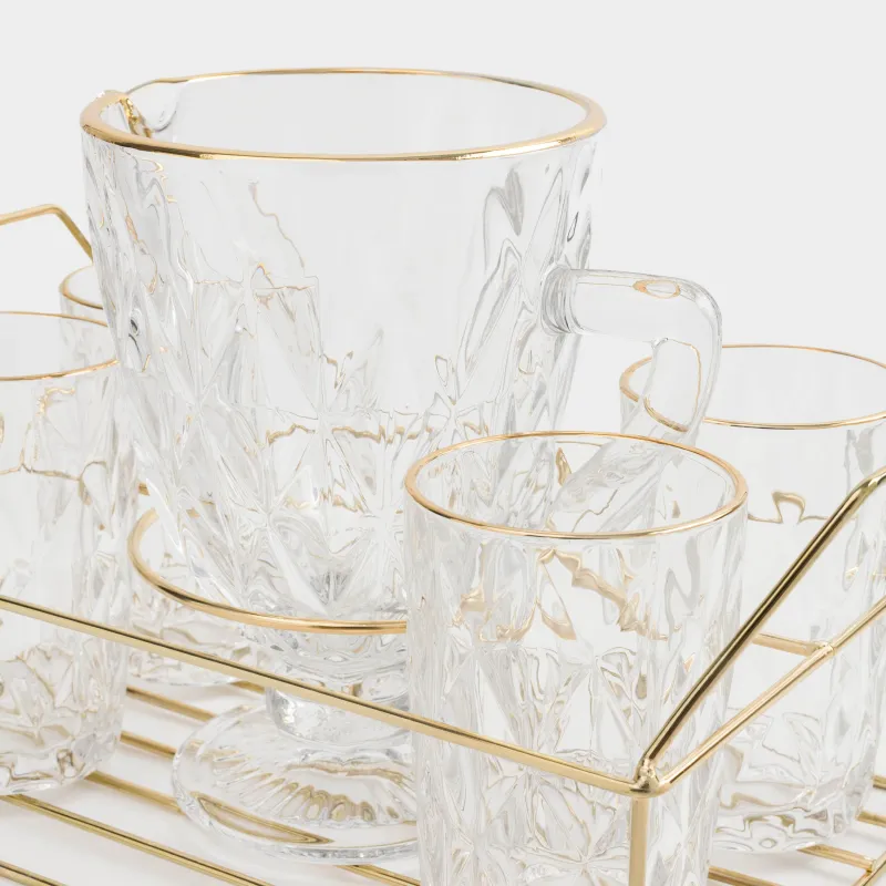 Набор для напитков, 4 перс, 5 пр, на подставке, стекло Р/металл, золотистый, Rhomb gold, image-8