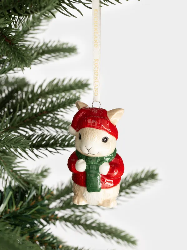 Игрушка елочная, 8 см, керамика D, Кролик в шапке и шарфе, Figure christmas, image-4
