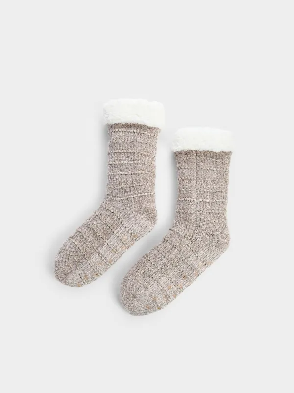 Носки высокие утепленные с помпонами, Knitted chenill, image-1
