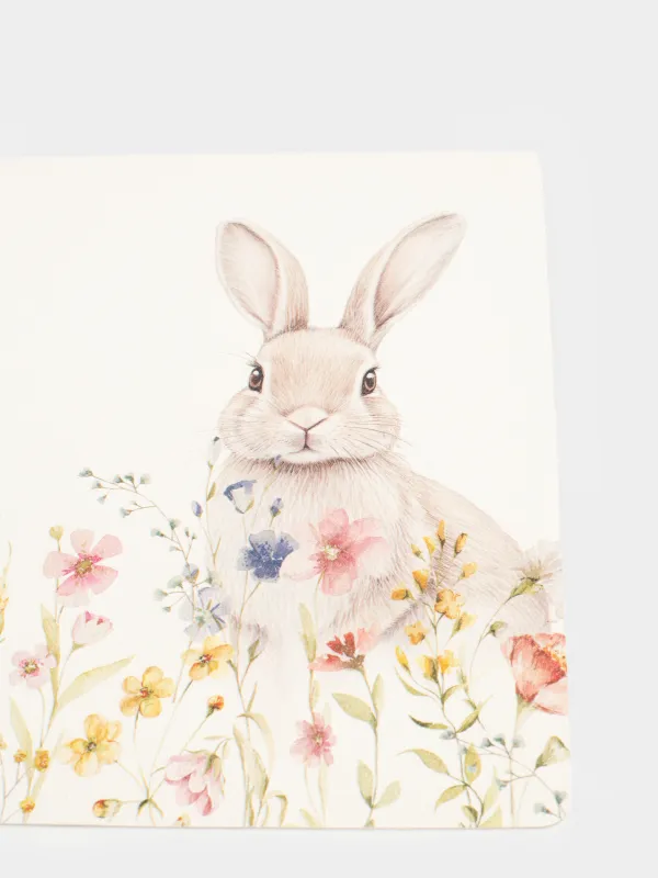 Салфетка под приборы, 30x45 см, ПВХ, прямоугольная, белая, Кролик в цветах, Rock print, image-2