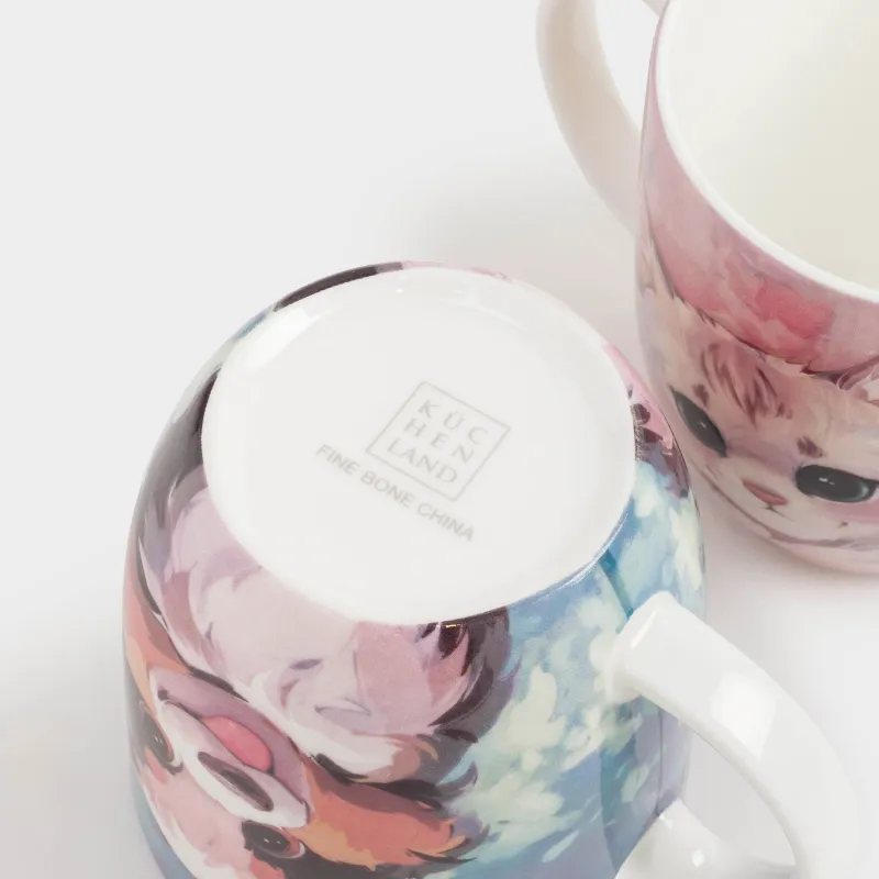 Кружка, 350 мл, 2 шт, фарфор F, голубая/розовая, Кошка/Собака, Friends, image-3