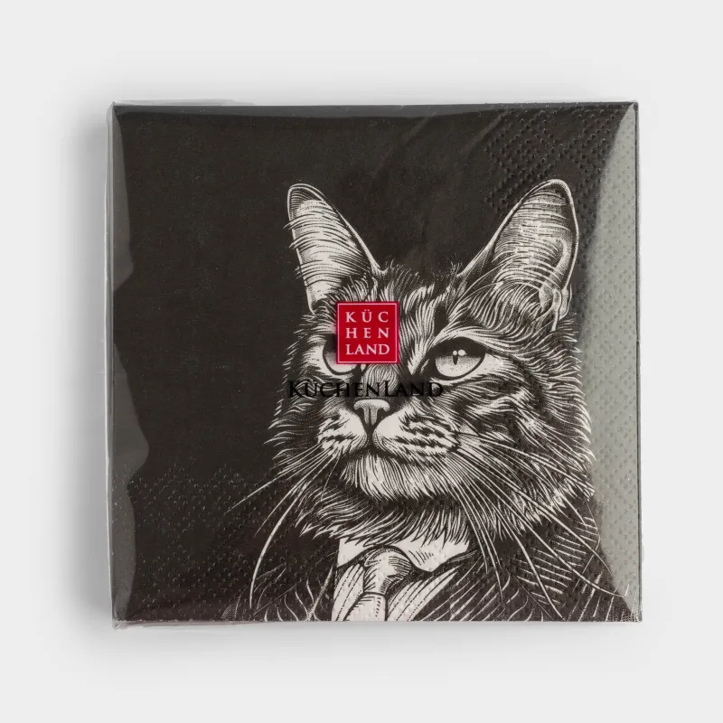 Салфетки бумажные, 21х21 см, 20 шт, квадратные, черные, Кот в костюме, Cat, image-3