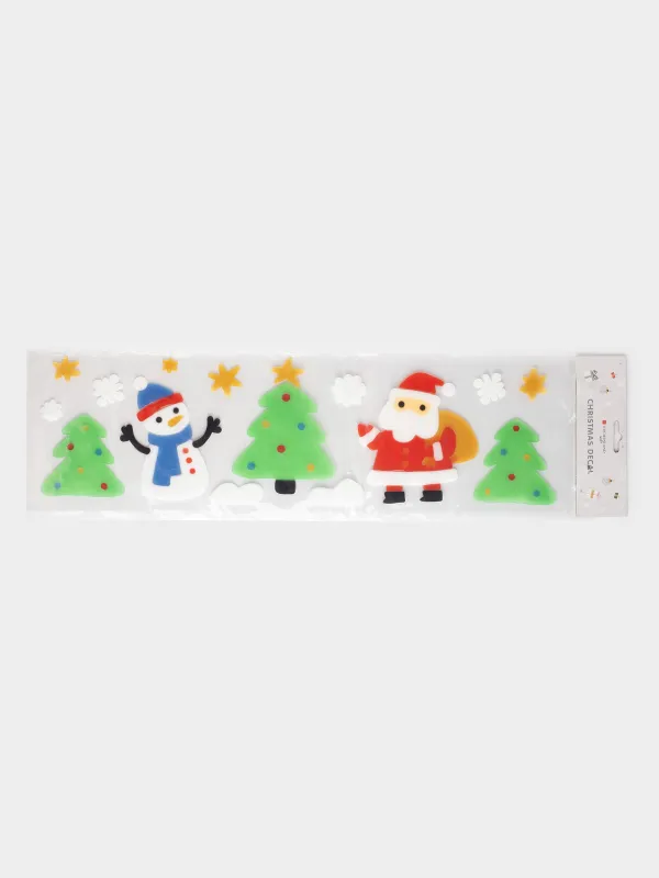 Набор наклеек, 14х50 см, многоразовые, термопластик, Санта, Christmas decal, image-1