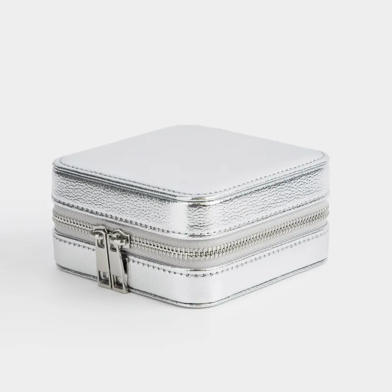 Шкатулка для украшений, 11х11 см, с зеркалом, искусственная кожа/МДФ, серебристая, Premiere small