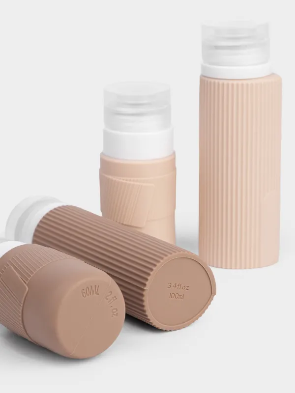 Набор флаконов/банок для путешествий, 6 шт, в косметичке, силикон, бежевый, Travel color, image-4