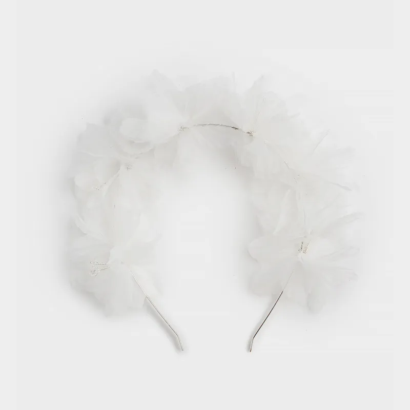 Ободок для волос, 13х15 см, детский, полиэстер/стекло, белый, Цветы, Hairstyle