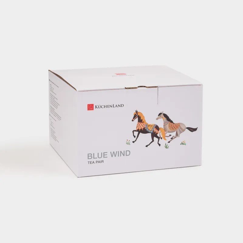 Пара чайная, 1 перс, 2 пр, 260 мл, фарфор F, с золотистым кантом, Кони, Blue wind, image-5