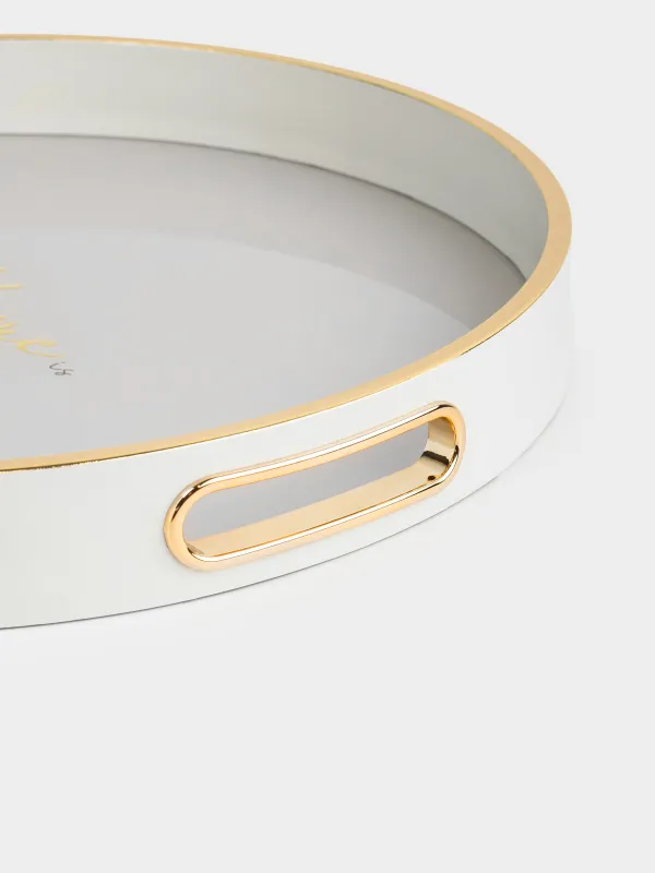 Поднос, 36 см, пластик/стекло, круглый, молочно-золотистый, Home, Fardella, image-2