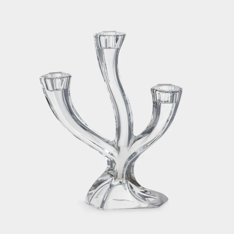 Подсвечник, 23 см, 3 тонкие свечи, на ножке, стекло, Clear