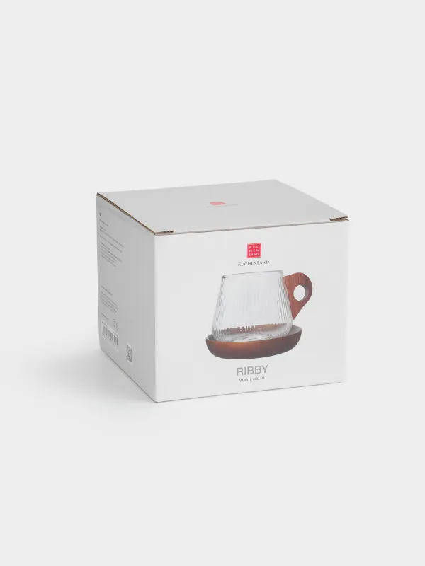 Кружка, 460 мл, на подставке, стекло Б/дерево, Ribby, image-4