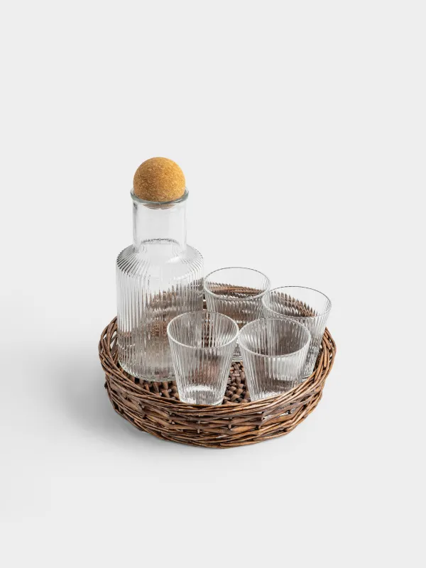 Набор для напитков, 4 перс, 5 пр, на подставке, стекло/плетень/пробка, Шар, Globe, image-1