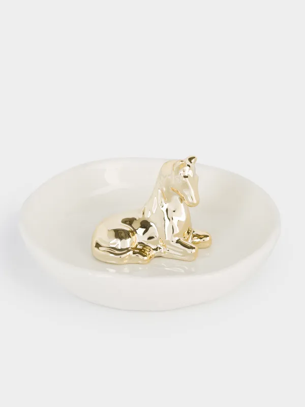 Держатель для украшений, 12х6 см, фарфор P, молочно-золотистый, Лошадь, Horse gold, image-1