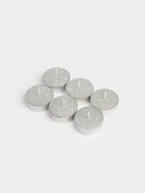 Свеча чайная, 4 см, 6 шт, серебристая, Metallic glow, image-2