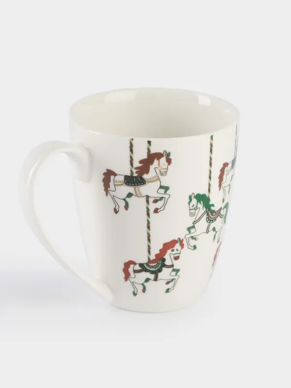 Кружка, 320 мл, фарфор N, белая, Лошадки на карусели, Horse carousel, image-1