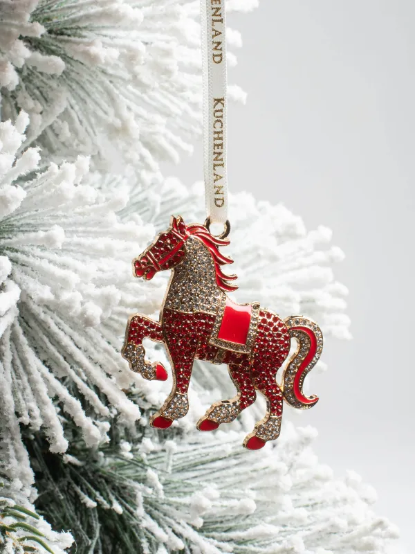 Игрушка елочная, 6 см, металл/стразы, красная, Конь со стразами, Figure horse, image-4