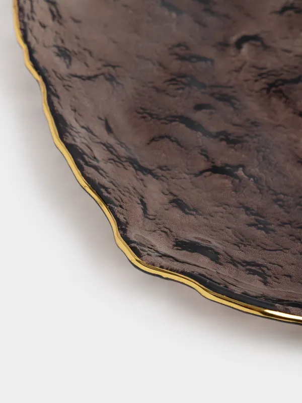 Блюдо, 30х3 см, стекло, коричневое, с золотистым кантом, Nautilus color, image-3