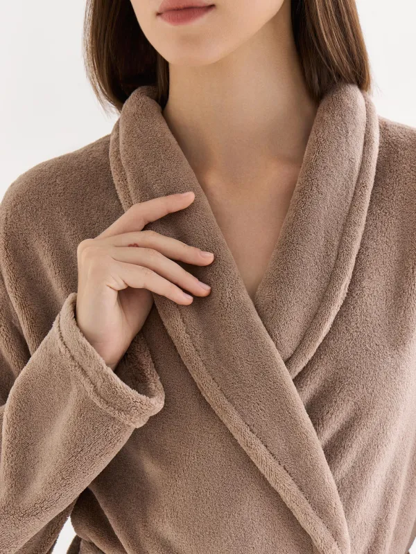 Халат женский, домашний, с длинным рукавом, полиэстер, мокко, Drew, image-2