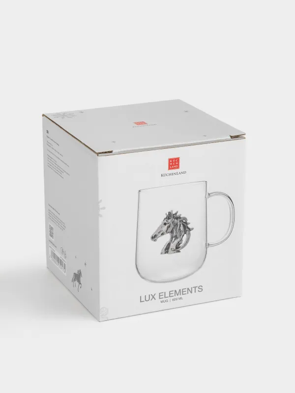Кружка, 580 мл, стекло Б/металл, Серебристая лошадь, Lux elements, image-4