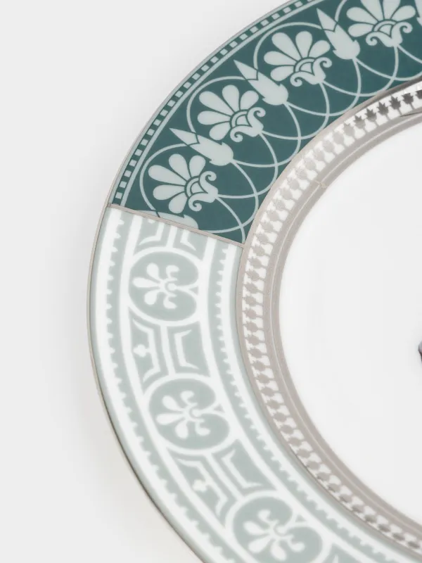 Тарелка закусочная, 21 см, фарфор F, бело-зеленая, с серебристым кантом, Конь, Breton horse, image-4