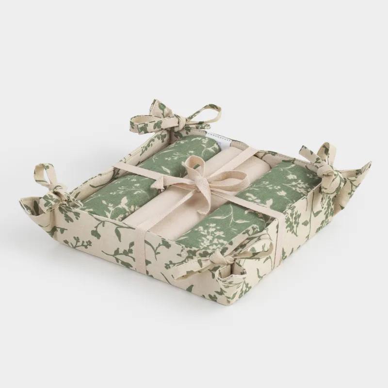 Полотенце кухонное, 40х60 см, 3 шт, в хлебной корзине, хлопок, Сухоцветы, Meadow