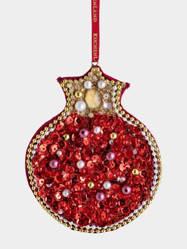 Игрушка елочная, 13 см, пластик/полиэстер, красная, Гранат, Figure pearl, image-0