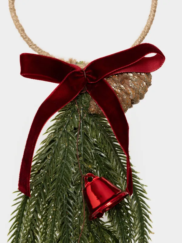 Композиция новогодняя, 40 см, подвесная, Ель с колокольчиками, Conifer decor, image-1
