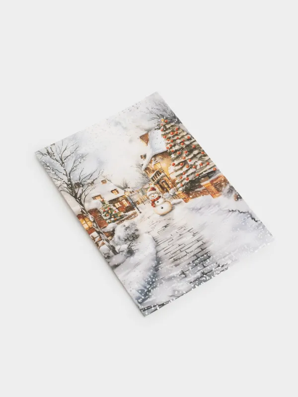 Открытка подарочная, 12х17 см, бумага, серебристая, Зимний город, Snowy house, image-2