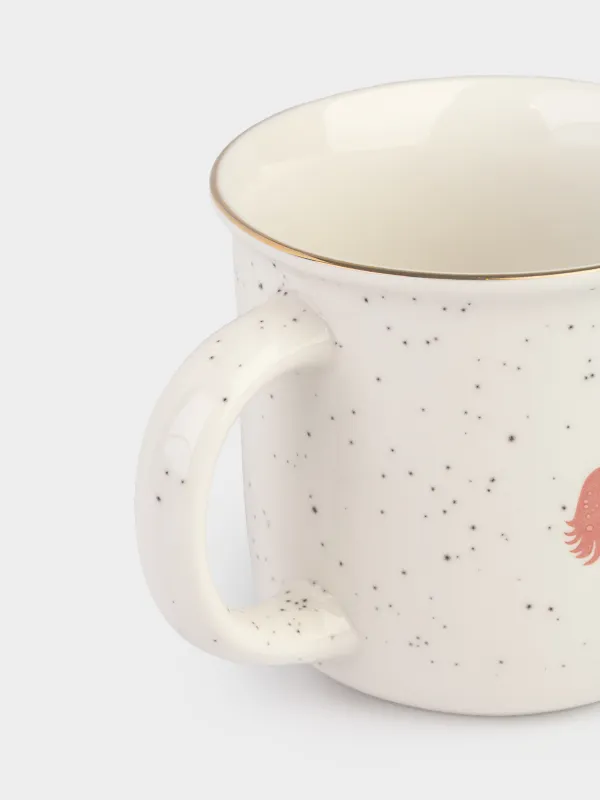 Кружка, 370 мл, фарфор N, молочная, в крапинку, с золотистым кантом, Конь, Horse, image-2