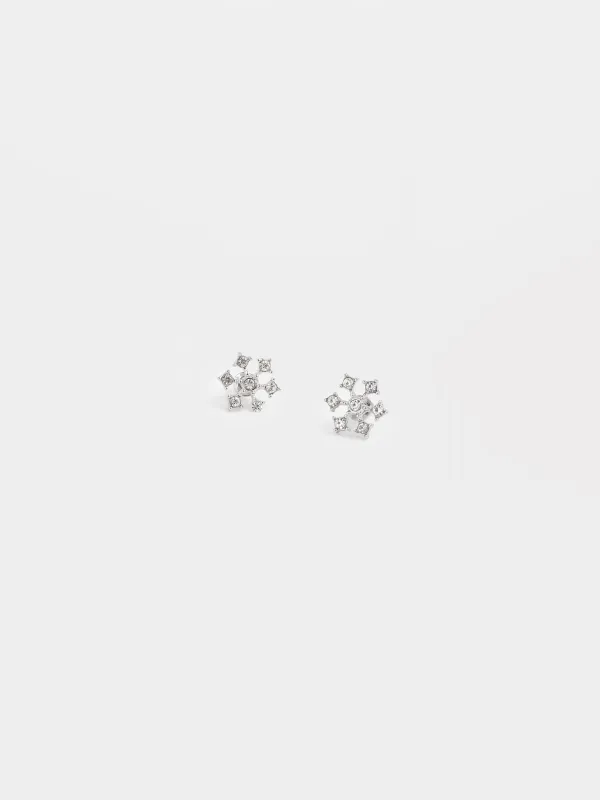 Серьги-пусеты, 1 см, 2 шт, металл/стразы, серебристые, Снежинка, Rime, image-0