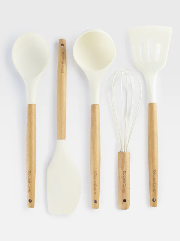 Набор кухонных принадлежностей, 5 пр, в подставке, дерево/силикон, молочный, Weekend, image-6