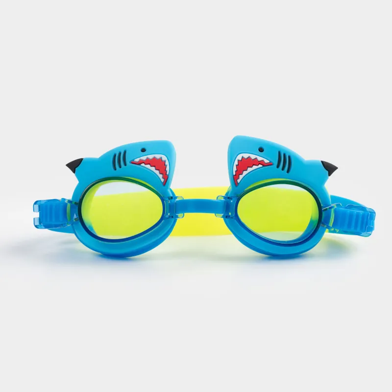 Очки для плавания, 18 см, в футляре, пластик/силикон, желто-синие, Акула, Swim