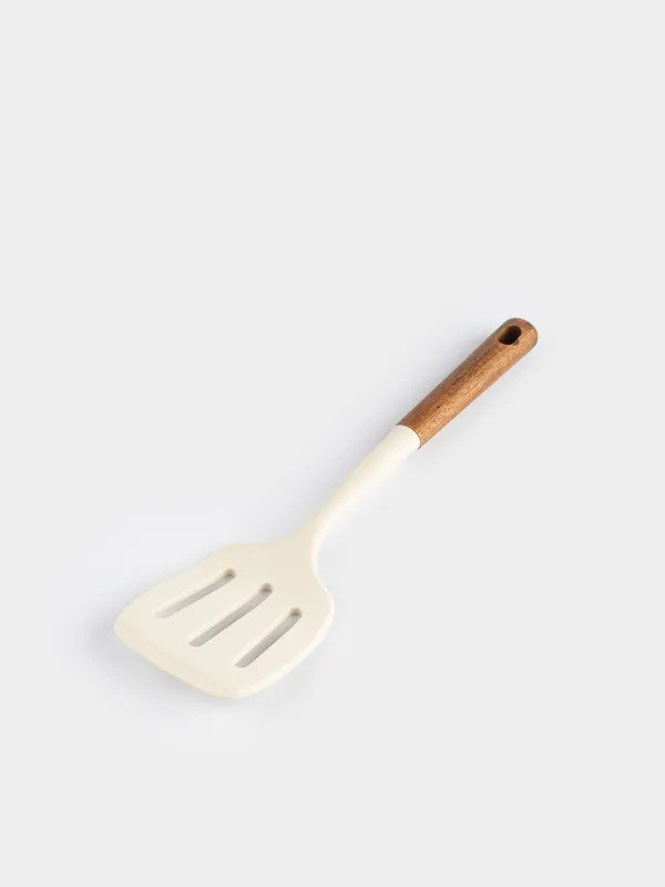 Лопатка, 33 см, с прорезями, силикон/дерево, бежевая, Lemsen, image-1