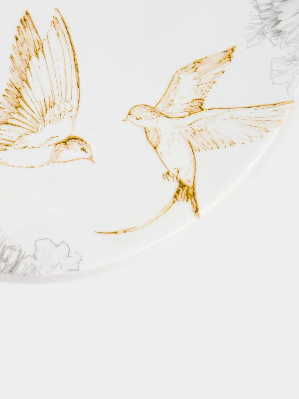 Подставка под горячее, 15x20 см, керамика/пробка, овальная, белая, Ласточки, Paradise garden, image-3