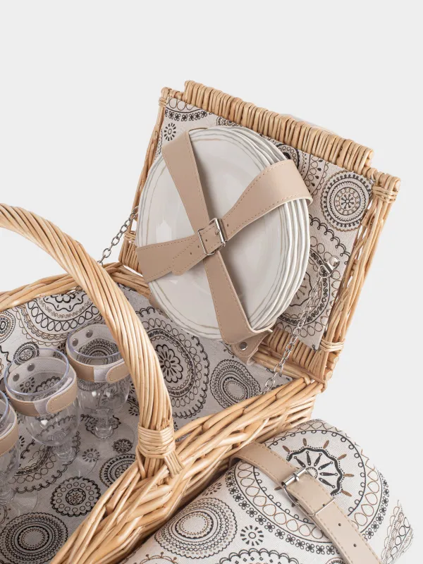 Корзина для пикника, 40х28 см, 4 перс, 21 пр, с пледом, лоза, бежевая, Picnic, image-3