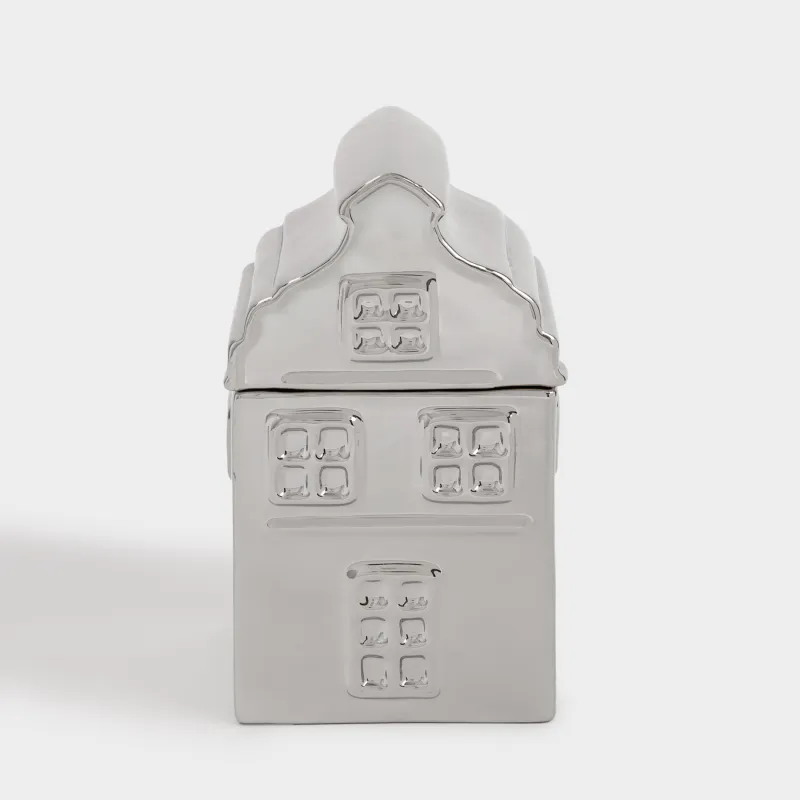 Емкость для хранения, 11х20 см, 810 мл, керамика, серебристая, Дом, House shape