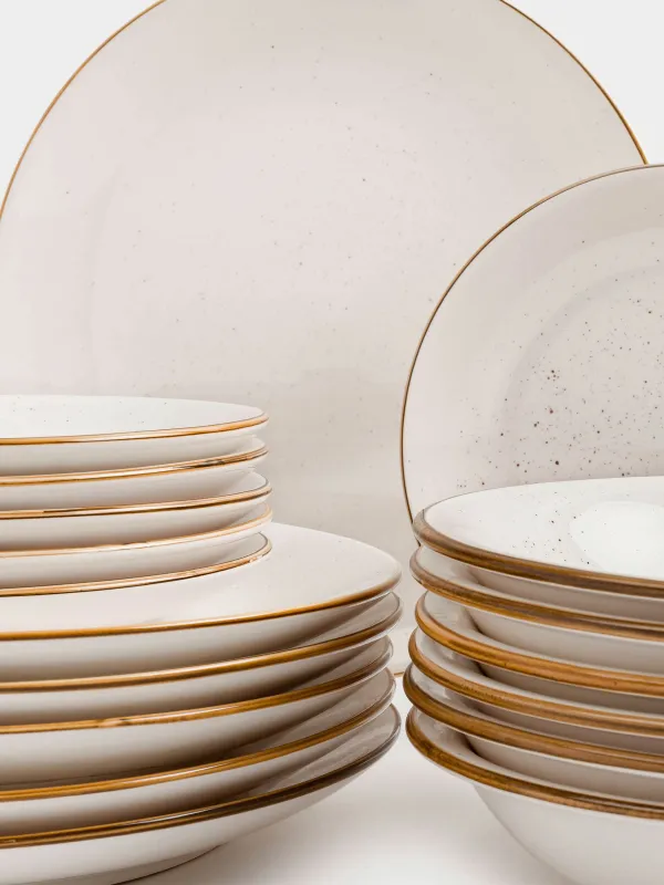 Сервиз обеденный, 6 перс, 18 пр, керамика, молочный, в крапинку, Roxas, image-1