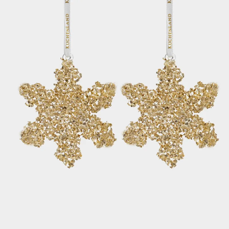 Игрушка елочная, 8 см, 2 шт, стекло, с блестками, золотистая, Снежинка, Figure sparkle