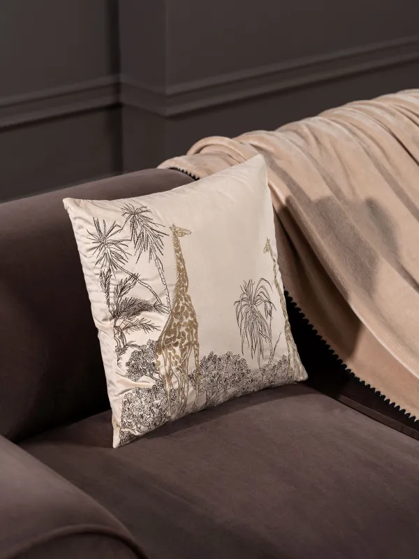 Подушка декоративная, 45х45 см, вельвет, песочная, Жирафы, Tropical oasis, image-6