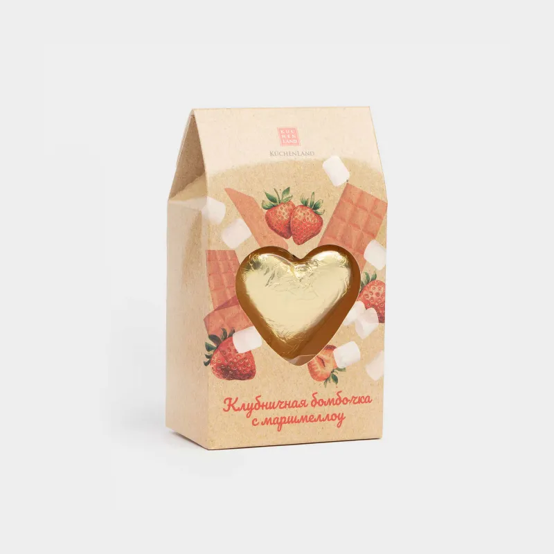 Шоколад, 40 гр, фигурный, с маршмеллоу, бомбочка, клубничный, Сердце, Sweet shape