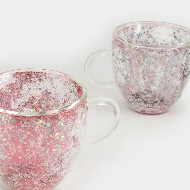 Кружка, 250 мл, 2 шт, стекло Б, с серебристо-розовыми блестками, Сердце, Air sparkly, image-4