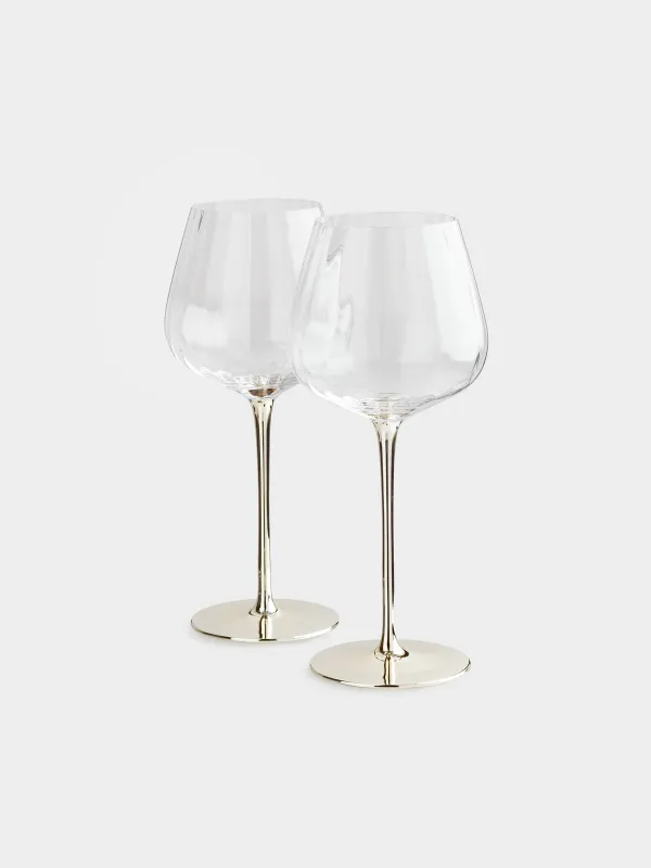 Бокал для красного вина, 570 мл, 2 шт, стекло, золотистая ножка, Glyfada, image-2