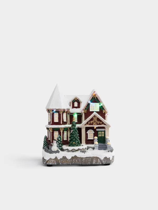 Статуэтка с подсветкой, 14х22 см, анимированная, Дом, Christmas style, image-0