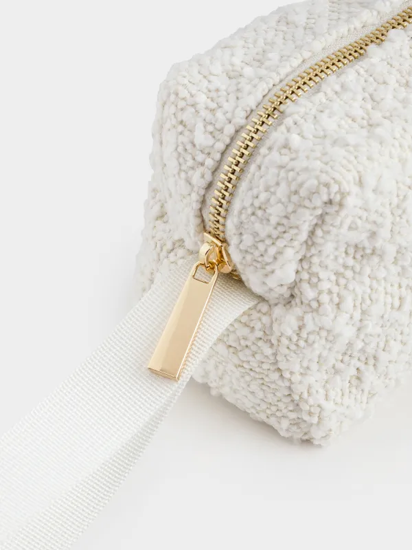 Косметичка, 20x7 см, с ручкой, букле, молочная, Boucle beauty, image-2