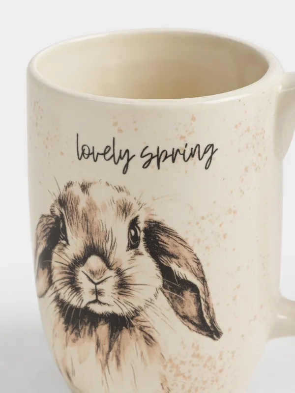 Кружка, 550 мл, керамика D, молочная, в крапинку, Кролик, Easter, image-3