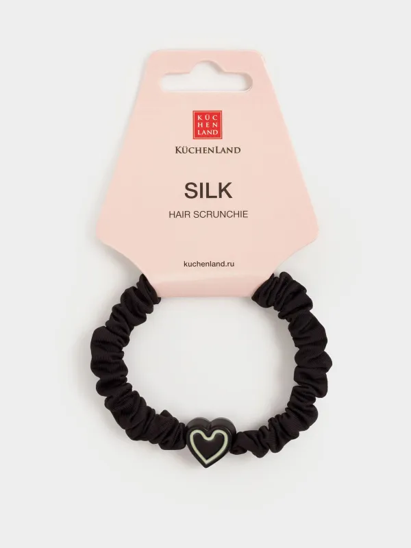 Резинка для волос, 5 см, сатин/пластик, черная, Сердце, Silk, image-2