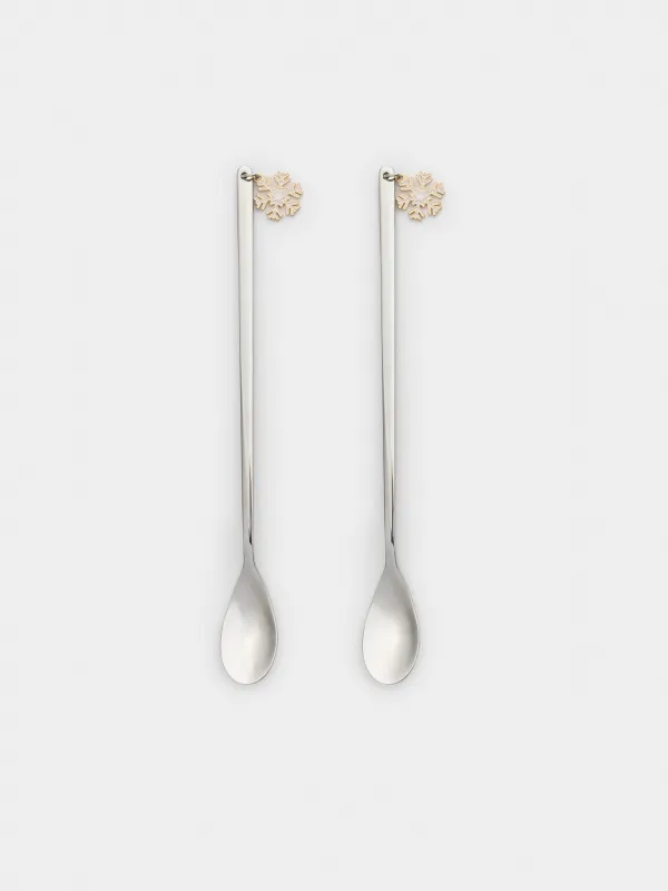 Ложка десертная, 19 см, 2 шт, сталь, Золотистые снежинки, Snowfall, image-0