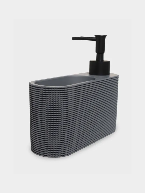 Диспенсер для моющего средства, 250 мл, органайзер, с губкой, полирезин/пластик, серый, Grey steel, image-2